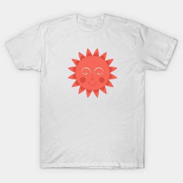 Sun Happy Face Ethnic Indian Design T-Shirt by oknoki